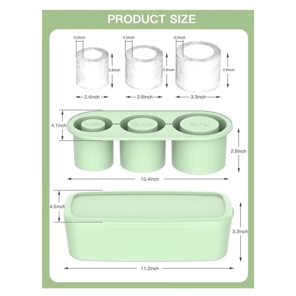 Ice Cube Tray for Tumbler Cup 30Oz-40Oz, 3 Pcs Silicone Cylinder Ice Mold - Picture 4 of 4